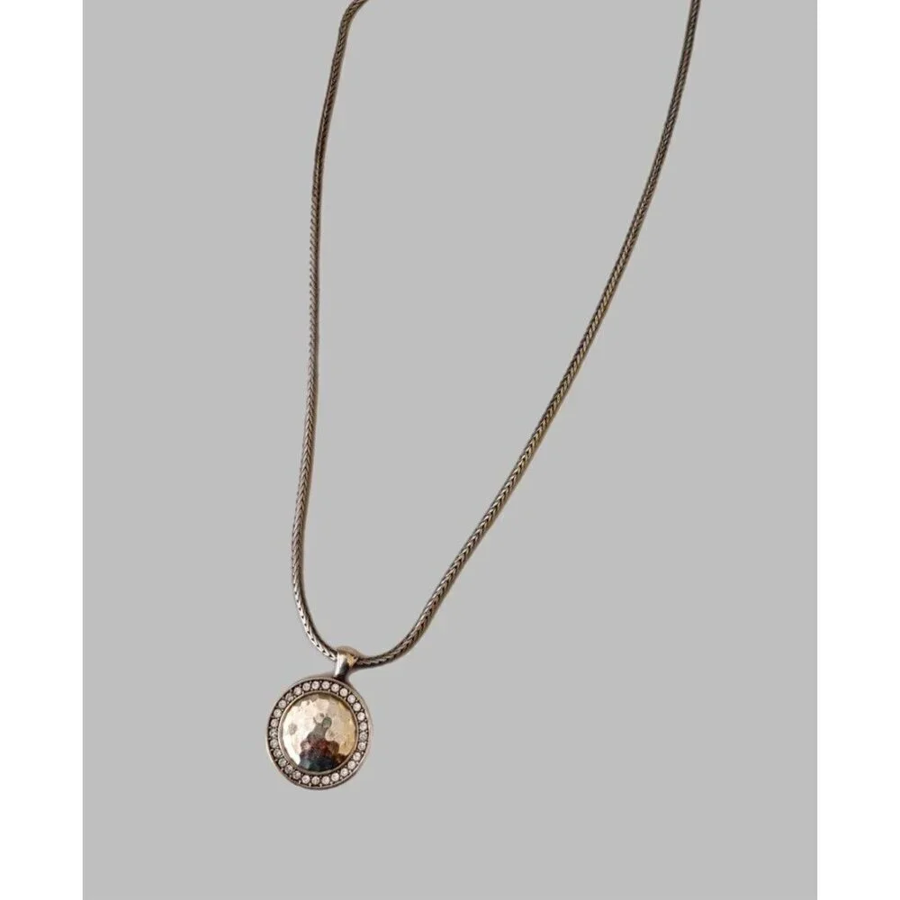 Brighton Ballantyne Silver Plated Reversible Hammered Disc Crystal Necklace